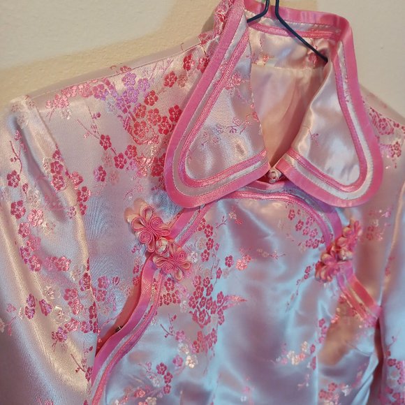 Pink Chinese Formal Traditional Cherry Blossom Shirt Women's Small Frog Ties - Picture 11 of 13